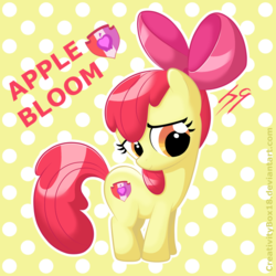 Size: 1024x1022 | Tagged: safe, artist:creativitybox18, apple bloom, earth pony, pony, g4, adorabloom, backwards cutie mark, bow, cute, cutie mark, female, filly, hair bow, looking down, shy, smiling, solo, the cmc's cutie marks