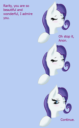 Size: 708x1144 | Tagged: safe, artist:fluffleduckle, rarity, oc, oc:anon, g4, /pone/, 8chan, blushing, flirting, narcissism