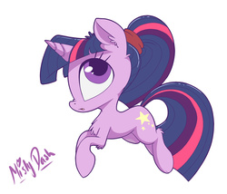 Size: 1882x1613 | Tagged: safe, artist:mistydash, twilight sparkle, g4, :o, alternate cutie mark, alternate hairstyle, chibi, cute, female, fluffy, looking up, nose wrinkle, ponytail, simple background, solo, twiabetes, white background