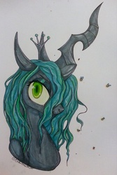 Size: 1024x1536 | Tagged: safe, artist:mylittleasspit, queen chrysalis, changeling, changeling queen, g4, crown, female, jewelry, regalia, solo, traditional art