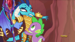 Size: 960x540 | Tagged: safe, screencap, princess ember, spike, dragon, gauntlet of fire, animated, bloodstone scepter, discovery family logo, dragon armor, dragon lord ember, duo, hug, it's called a hug, shipping fuel, talking