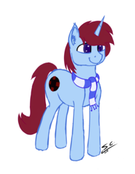 Size: 1568x2020 | Tagged: safe, artist:speed-chaser, oc, oc only, oc:kody, pony, unicorn, birthday gift, clothes, scarf, simple background, solo, transparent background