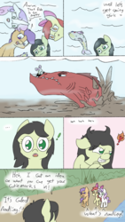 Size: 720x1280 | Tagged: safe, artist:happy harvey, apple bloom, scootaloo, sweetie belle, oc, oc:anon, oc:filly anon, fish, pony, unicorn, g4, butt, circle of life, comic, cutie mark crusaders, female, filly, foal, mischievous, mud, noodling, phone drawing, plot, predator, river monsters, there's always a bigger fish, this will end in pain, this will end in tears, this will not end well, underwater, water