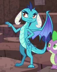 Size: 721x905 | Tagged: safe, screencap, princess ember, spike, dragon, g4, gauntlet of fire, animated, cute, loop, waving
