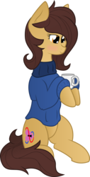 Size: 2427x4782 | Tagged: safe, artist:codras, artist:plone, oc, oc only, oc:lockie, blushing, clothes, coffee, cute, simple background, sweater, transparent background, vector
