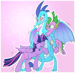 Size: 1889x1840 | Tagged: safe, artist:hellticket, princess ember, spike, twilight sparkle, alicorn, dragon, pony, g4, gauntlet of fire, bisexual, cute, emberbetes, female, hug, lesbian, lesbian in front of boys, lucky bastard, male, mare, ot3, scratching, ship:emberlight, ship:emberspike, ship:twispember, ship:twispike, shipping, spike gets all the mares, straight, twilight sparkle (alicorn)