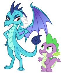 Size: 3500x4100 | Tagged: safe, artist:mixiepie, princess ember, spike, dragon, g4, gauntlet of fire, dragoness, female, paint tool sai, simple background, transparent background, tsundember, tsundere, vector