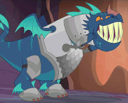 Size: 1299x1047 | Tagged: safe, screencap, thod, dragon, g4, gauntlet of fire, animated, armor, background dragon, cute, grin, horn, loop, male, nose horn, smiling, solo, squee, teenaged dragon, the happiest of dragons