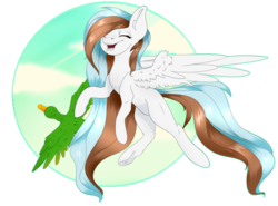 Size: 1024x757 | Tagged: safe, artist:doodle-28, oc, oc only, oc:waffles, duck, pegasus, pony, flying, solo