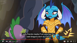 Size: 853x479 | Tagged: safe, screencap, princess ember, spike, dragon, g4, gauntlet of fire, discovery family logo, dragon armor, french, meme, spoiler, youtube, youtube caption