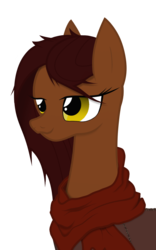 Size: 960x1536 | Tagged: safe, artist:thehuskylord, oc, oc only, oc:concord grape, earth pony, pony, bust, clothes, leather, portrait, scarf, solo