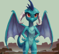 Size: 695x640 | Tagged: safe, artist:grissaecrim, princess ember, dragon, g4, gauntlet of fire, concave belly, female, hand on hip, patreon, slender, solo, that was fast, thin