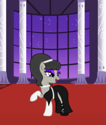 Size: 900x1067 | Tagged: safe, artist:trainman3985, octavia melody, earth pony, pony, g4, alternate hairstyle, clothes, dress, evening gloves, eyeshadow, female, gala dress, gloves, makeup, necklace, solo