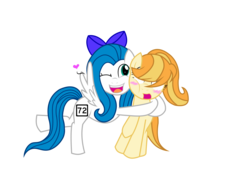 Size: 3496x2552 | Tagged: safe, artist:dhiliedale, oc, oc only, oc:minty blue, oc:sunny smile, blushing, heart, high res, hug