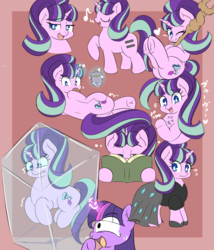 Size: 2753x3213 | Tagged: safe, artist:braffy, starlight glimmer, twilight sparkle, alicorn, pony, unicorn, g4, blushing, book, butt, clothes, collage, cute, dress, equal cutie mark, female, glimmerbetes, heart, high res, japanese, looking at you, looking back, mare, music notes, one eye closed, open mouth, plot, s5 starlight, staff, staff of sameness, starlight says bravo, twilight sparkle (alicorn), underhoof, wink