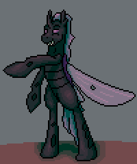 Size: 200x240 | Tagged: safe, artist:graytr, oc, oc only, oc:varin, changeling, pony, bipedal, male, pixel art, purple changeling, smiling, solo