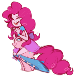 Size: 1280x1280 | Tagged: safe, artist:illogicalvoid, pinkie pie, human, pony, equestria girls, g4, cute, diapinkes, eyes closed, hilarious in hindsight, human ponidox, humans riding ponies, open mouth, riding, self riding, simple background, sketch, smiling, transparent background