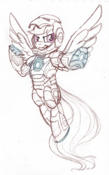 Size: 4224x6788 | Tagged: safe, artist:drawponies, rainbow dash, pegasus, pony, g4, absurd resolution, clothes, cosplay, costume, crossover, female, iron man, iron mare, marvel, marvel comics, sketch, solo, tony stark