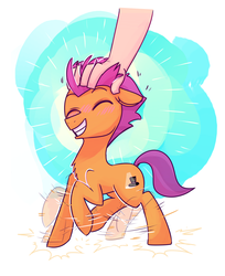 Size: 1223x1500 | Tagged: safe, artist:xieril, tender taps, earth pony, human, pony, g4, blushing, colt, cute, dancing, eyes closed, foal, grin, hand, head pat, head rub, male, pat, petting, prancing, smiling, tendaww taps