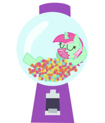 Size: 1700x2000 | Tagged: safe, artist:cloudyskie, minty bubblegum, g4, on your marks, bubblegum, eyes closed, female, food, gumball machine, solo, vending machine