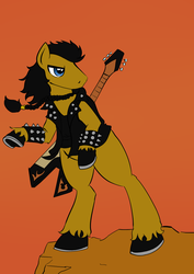 Size: 826x1169 | Tagged: safe, artist:darkhestur, oc, oc:dark, brutal legend, crossover, electric guitar, guitar, leather clothes, musical instrument, simple background