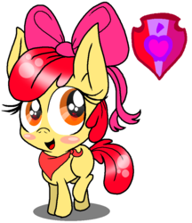 Size: 782x905 | Tagged: safe, artist:thepickleblueberry, apple bloom, earth pony, pony, g4, blushing, chibi, cutie mark, female, filly, foal, handkerchief, open mouth, simple background, solo, the cmc's cutie marks, transparent background