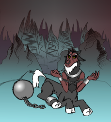 Size: 3898x4252 | Tagged: safe, artist:darkwoon, lord tirek, centaur, g4, ball and chain, broken chains, chains, cloven hooves, cute, glowing eyes, male, nose piercing, nose ring, piercing, septum piercing, solo, tartarus, tirebetes