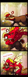 Size: 1460x3922 | Tagged: safe, artist:pimander1446, garble, oc, oc:squeaky pitch, dragon, g4, gauntlet of fire, angry, comic, garble's hugs, hug, sweat, this will end in pain, this will end in tears, this will end in tears and/or death, unamused