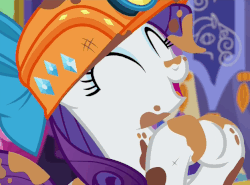 Size: 624x462 | Tagged: safe, screencap, rarity, pony, unicorn, g4, gauntlet of fire, season 6, animated, clapping, clothes, cute, dirty, eyes closed, female, gif, happy, hard hat, hat, helmet, loop, mare, mining helmet, open mouth, raised hoof, raribetes, smiling, solo