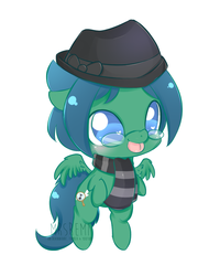 Size: 800x1000 | Tagged: safe, artist:mrsremi, oc, oc only, oc:swiftnote, pegasus, pony, chibi, clothes, commission, cute, glasses, hat, scarf, solo