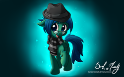 Size: 1440x900 | Tagged: safe, artist:starshinebeast, oc, oc only, pegasus, pony, clothes, commission, glasses, happy, hat, scarf, solo