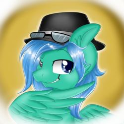 Size: 3000x3000 | Tagged: safe, artist:pvrii, oc, oc only, oc:swiftnote, pegasus, pony, bust, glasses, hat, high res, portrait, smirk, solo