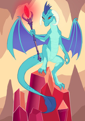 Size: 1060x1500 | Tagged: safe, artist:arareroll, princess ember, dragon, g4, gauntlet of fire, bloodstone scepter, cave, crystal, dragon lord ember, dragoness, female, solo