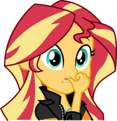 Size: 5377x5571 | Tagged: safe, artist:keronianniroro, sunset shimmer, equestria girls, g4, absurd resolution, clothes, female, flash puppet, inkscape, leather jacket, open mouth, simple background, solo, transparent background
