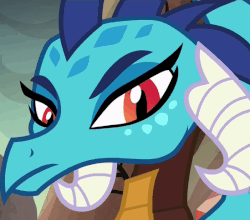 Size: 549x484 | Tagged: safe, screencap, princess ember, dragon, g4, gauntlet of fire, animated, cropped, dragon armor, female, raised eyebrow, solo, squint