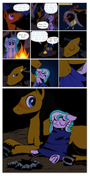 Size: 1000x1956 | Tagged: safe, artist:darkhestur, oc, oc only, oc:dark, oc:dustlight, ask, campfire, comic, cuddling, fire, night, panel, sleeping, snuggling, sparks, tumblr