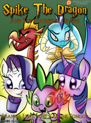 Size: 1400x1900 | Tagged: safe, artist:lennonblack, garble, princess ember, rarity, spike, twilight sparkle, alicorn, dragon, pony, g4, gauntlet of fire, bloodstone scepter, blushing, dragon armor, dragon lord spike, female, harry potter (series), mare, parody, patreon, patreon logo, twilight sparkle (alicorn)