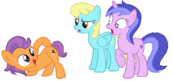 Size: 475x225 | Tagged: safe, artist:tiredbrony, sassaflash, sea swirl, seafoam, tender taps, earth pony, pegasus, pony, unicorn, g4, on your marks, animated, colt, cutie mark, face down ass up, female, look at my butt, male, mare, out of context, simple background, transparent background