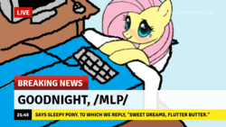 Size: 640x360 | Tagged: safe, fluttershy, /mlp/, bed, break your own news, computer, good night
