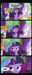 Size: 1280x3000 | Tagged: safe, artist:sasha-flyer, screencap, rarity, spike, twilight sparkle, alicorn, pony, g4, gauntlet of fire, comic, dirt, dirty, female, glowing, helmet, mare, mining helmet, sarcasm, screencap comic, speech bubble, twilight sparkle (alicorn)