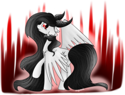 Size: 980x750 | Tagged: safe, artist:mufflinka, oc, oc only, oc:lanteria, demon, demon pony, original species, pegasus, pony, floppy ears, pegasus oc, solo, wings