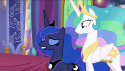 Size: 900x506 | Tagged: safe, screencap, princess celestia, princess luna, g4, gauntlet of fire, animated, discovery family logo, eyes closed, female, male, royal sisters, talking