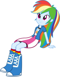 Size: 1593x2031 | Tagged: safe, artist:zacatron94, rainbow dash, equestria girls, g4, boots, clothes, compression shorts, cute, dashabetes, female, flash puppet, looking up, simple background, sitting, skirt, smiling, socks, solo, transparent background, wristband