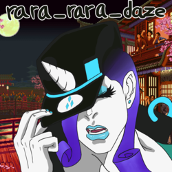 Size: 1280x1280 | Tagged: safe, artist:spriterjrda, rarity, anthro, g4, female, jojo's bizarre adventure, jotaro kujo, lipstick, nail polish, parody, solo, yare yare daze