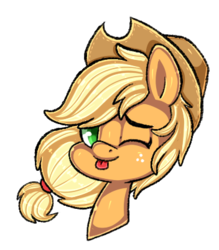 Size: 352x401 | Tagged: safe, artist:pinipy, applejack, g4, bust, female, portrait, simple background, solo, tongue out, transparent background, wink