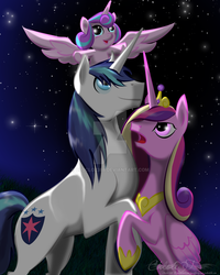 Size: 1024x1278 | Tagged: safe, artist:cloclo2388, princess cadance, princess flurry heart, shining armor, g4, family, watermark