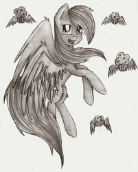 Size: 1024x1274 | Tagged: safe, artist:mufflinka, derpy hooves, pegasus, pony, g4, female, food, mare, monochrome, muffin, solo