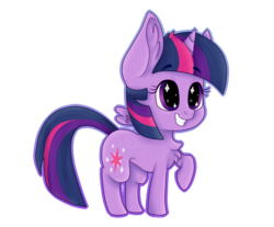 Size: 1024x847 | Tagged: safe, artist:melchiorflyer, twilight sparkle, alicorn, pony, g4, chest fluff, chibi, female, grin, mare, raised hoof, simple background, solo, sparkly eyes, spread wings, transparent background, twilight sparkle (alicorn)