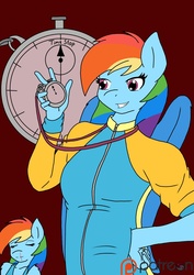 Size: 850x1200 | Tagged: safe, artist:linedraweer, rainbow dash, anthro, comic:your time in my hands, g4, blood, comic, comic cover, cover, nosebleed, stopwatch