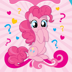 Size: 648x648 | Tagged: safe, pinkie pie, earth pony, pony, g4, cute, female, heart, looking at you, mare, question mark, smiling, solo